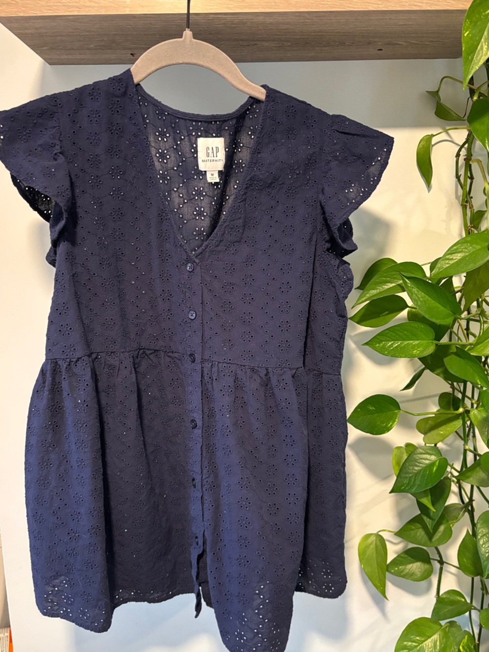 GAP Navy Eyelet Button-Front Maternity Shirt